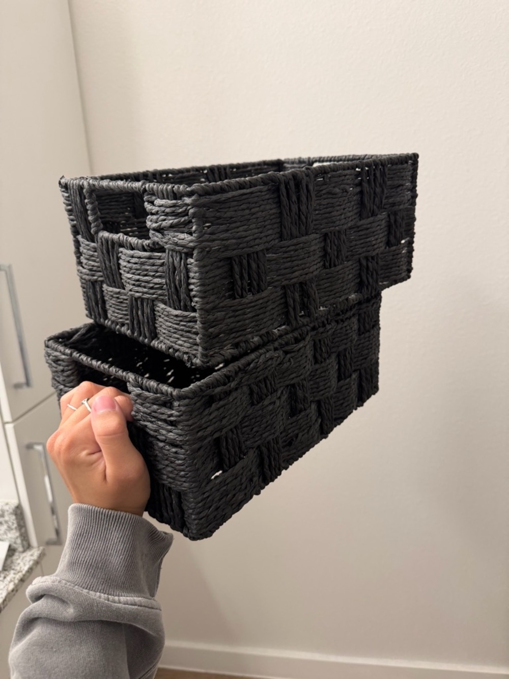 Black Woven Storage Baskets - Set of 2